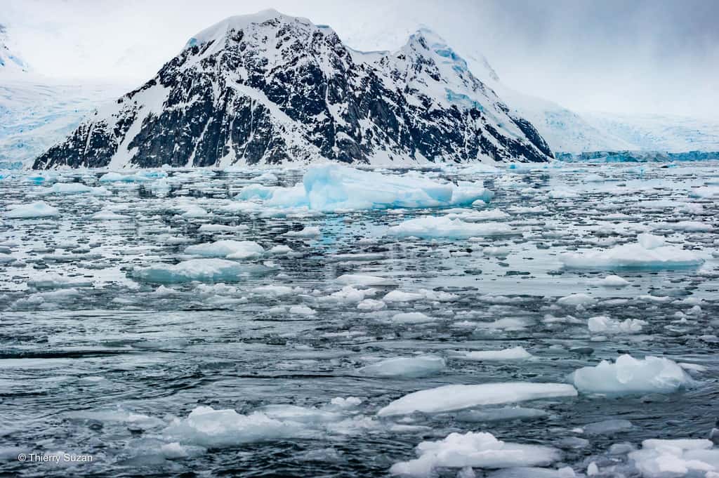 Les explorateurs d’autrefois, perdus dans l'immensité blanche, traçaient des chemins d'audace et de rêve, inscrivant leurs traces dans un paysage éternel. Chenal Lemaire © Thierry Suzan – Tous droits réservés